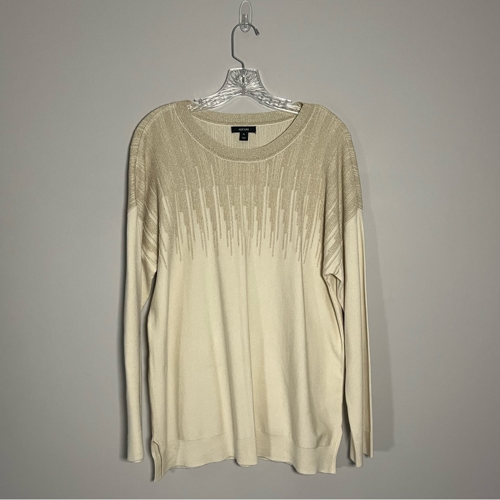 Alfani Top Shirt Tunic Womens XL Gold Shimmer Party Holiday Winter Warm Long